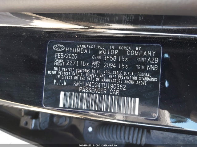 KMHLM4DG4TU190362 Hyundai Elantra Sel Sport