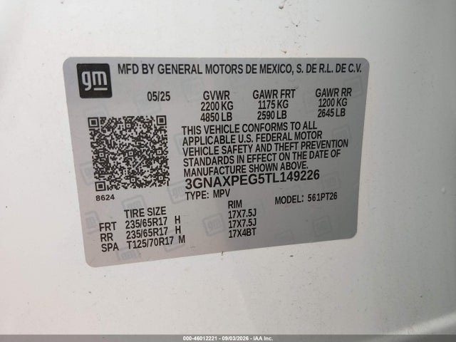 46012221 :رقم المزاد ، 3GNAXPEG5TL149226 vin ، 2026 Chevrolet Equinox Awd Lt مزاد بيع