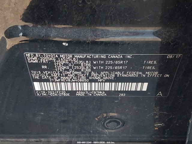 Aukcja sprzedaży 2018 Toyota Rav4 Xle, vin: 2T3WFREV8JW408650, numer aukcji: 46012240
