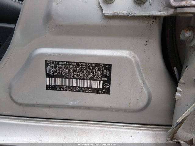 Aukcja sprzedaży 2010 Lexus Is 250, vin: JTHCF5C29A5041512, numer aukcji: 46012251