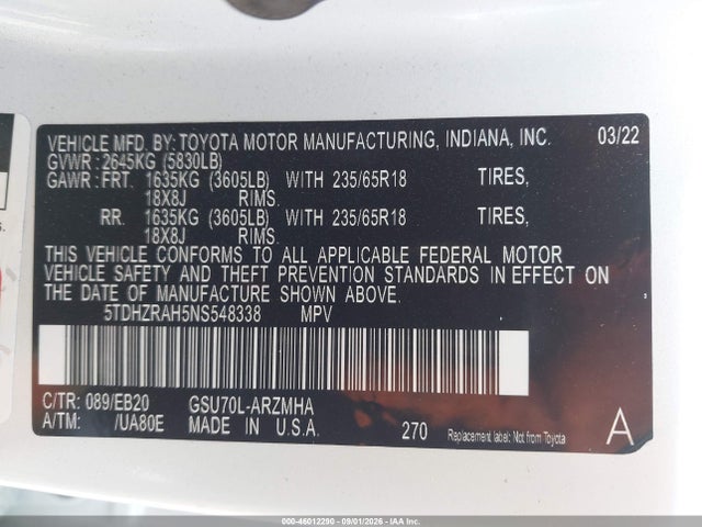 Toyota Highlander Xle 2022 5TDHZRAH5NS548338 Image 9