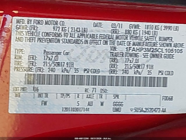 Продаж на аукціоні авто 2012 Ford Focus Sel, vin: 1FAHP3M25CL105105, номер лоту: 46012298
