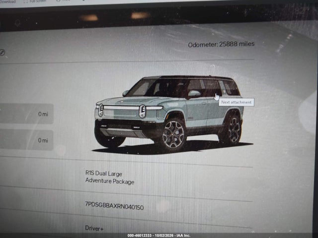 2024 Rivian R1s Adventure Dual Motor Large Pack/adventure Dual Motor Perf Large Pack მანქანა იყიდება აუქციონზე, vin: 7PDSGBBAXRN040150, აუქციონის ნომერი: 46012333