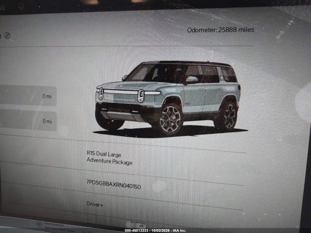 2024 Rivian R1s Adventure Dual Motor Large Pack/adventure Dual Motor Perf Large Pack მანქანა იყიდება აუქციონზე, vin: 7PDSGBBAXRN040150, აუქციონის ნომერი: 46012333