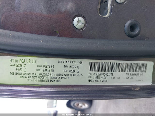 Продаж на аукціоні авто 2019 Dodge Challenger Sxt, vin: 2C3CDZAG8KH751366, номер лоту: 46012340