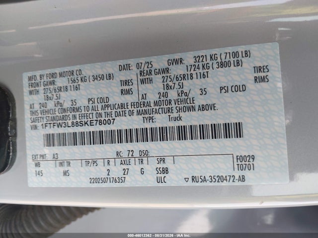1FTFW3L88SKE78007 Ford F-150 Xlt