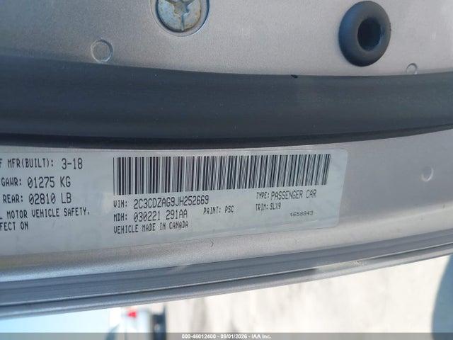 2018 Dodge Challenger Sxt Plus მანქანა იყიდება აუქციონზე, vin: 2C3CDZAG9JH252669, აუქციონის ნომერი: 46012400