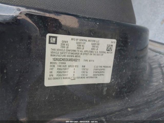 Продажа на аукционе авто 2010 Chevrolet Suburban 1500 Ls, vin: 1GNUCHE0XAR240211, номер лота: 46012401