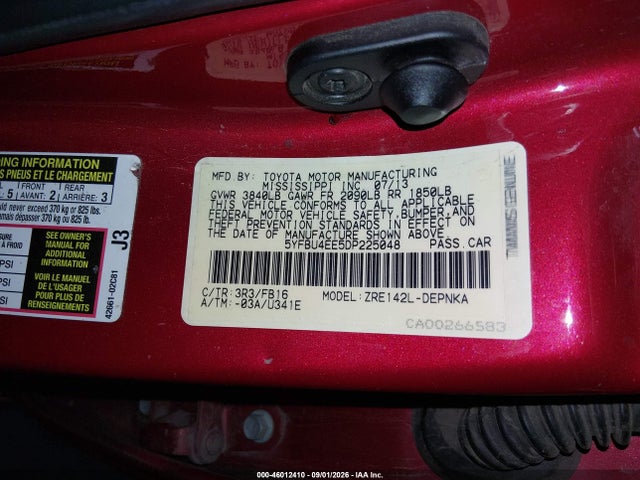 Aukcja sprzedaży 2013 Toyota Corolla Le, vin: 5YFBU4EE5DP225048, numer aukcji: 46012410