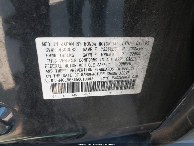 Aukcja sprzedaży 2005 Acura Tsx, vin: JH4CL96865C010042, numer aukcji: 46012417