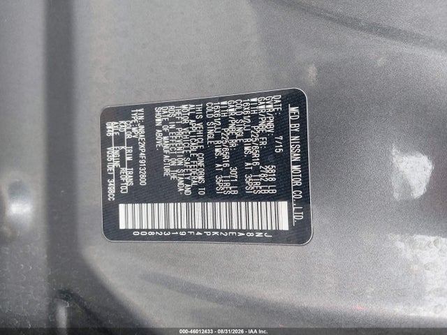 Продажа на аукционе авто 2015 Nissan Quest S, vin: JN8AE2KP4F9132800, номер лота: 46012433