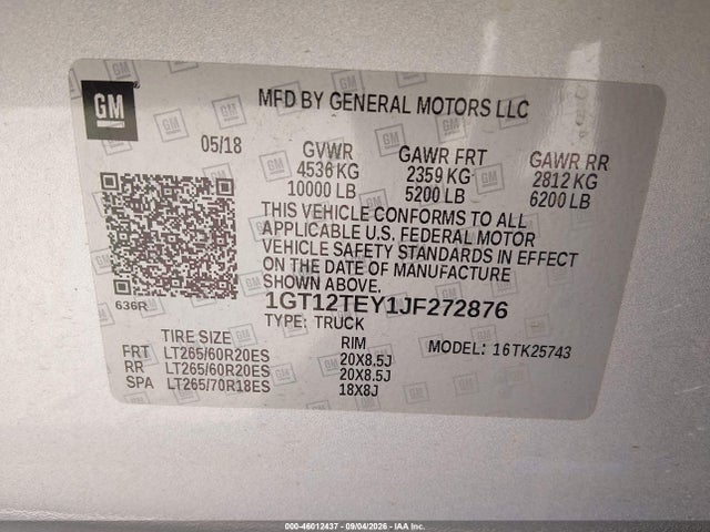 Aukcja sprzedaży 2018 Gmc Sierra 2500hd Slt, vin: 1GT12TEY1JF272876, numer aukcji: 46012437