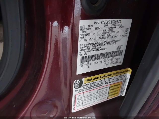 Продажа на аукционе авто 2010 Ford Expedition Limited, vin: 1FMJU1K55AEB72984, номер лота: 46012452
