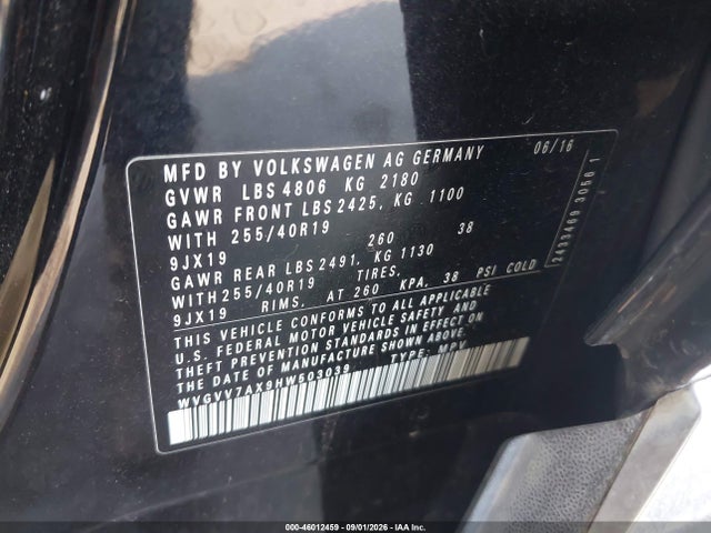 Продажа на аукционе авто 2017 Volkswagen Tiguan 2.0t Sel, vin: WVGVV7AX9HW503039, номер лота: 46012459