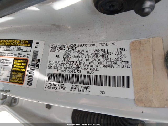 46012539 :رقم المزاد ، 5TFRU5F15EX031770 vin ، 2014 Toyota Tundra Sr V6 مزاد بيع