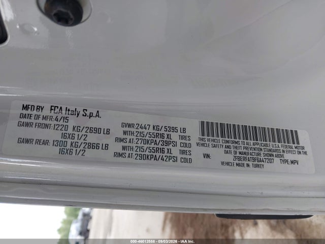 Aukcja sprzedaży 2015 Ram Promaster City Tradesman, vin: ZFBERFAT9F6A47207, numer aukcji: 46012558
