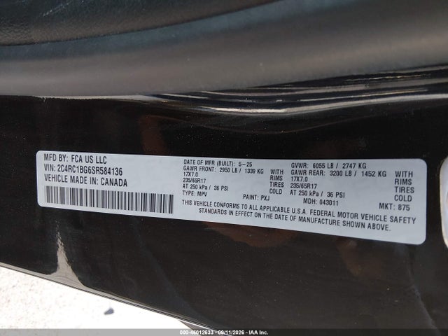 Aukcja sprzedaży 2025 Chrysler Pacifica Select, vin: 2C4RC1BG6SR584136, numer aukcji: 46012633