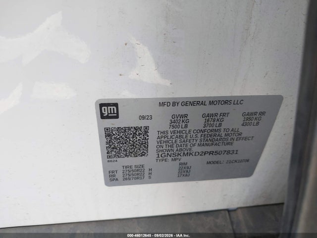 2023 Chevrolet Tahoe 4wd Ls მანქანა იყიდება აუქციონზე, vin: 1GNSKMKD2PR507831, აუქციონის ნომერი: 46012645