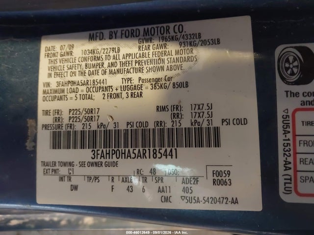 Продаж на аукціоні авто 2010 Ford Fusion Se, vin: 3FAHP0HA5AR185441, номер лоту: 46012649