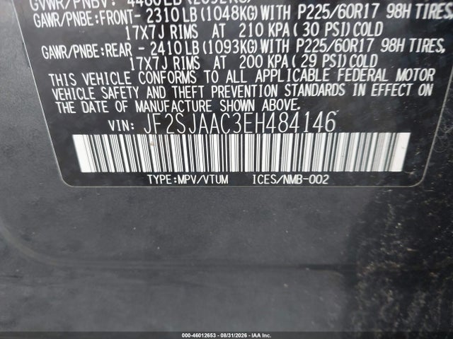 Продажа на аукционе авто 2014 Subaru Forester 2.5i, vin: JF2SJAAC3EH484146, номер лота: 46012653