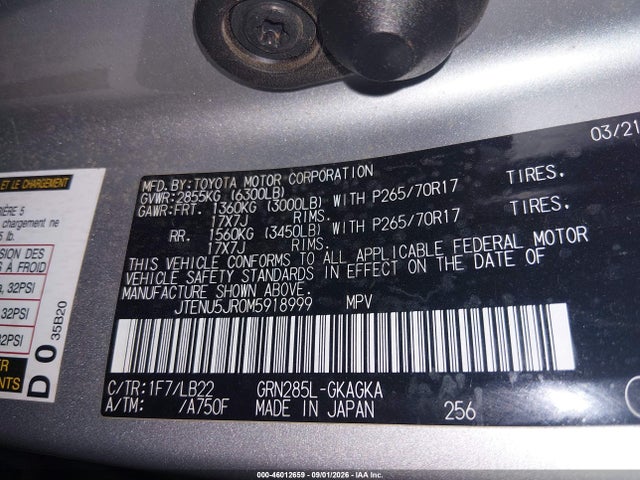 JTENU5JR0M5918999 Toyota 4runner Sr5 Premium