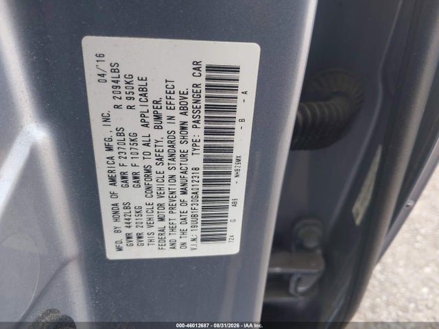 Продаж на аукціоні авто 2016 Acura Tlx, vin: 19UUB1F30GA012318, номер лоту: 46012687