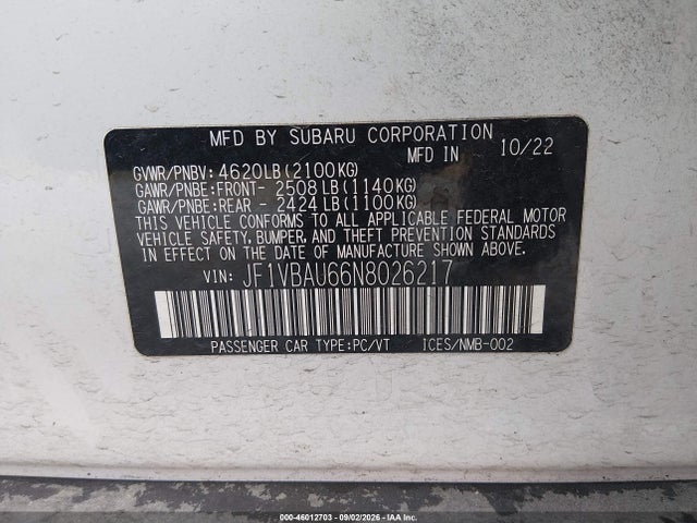 Subaru WRX GT 2022 JF1VBAU66N8026217 Image 9