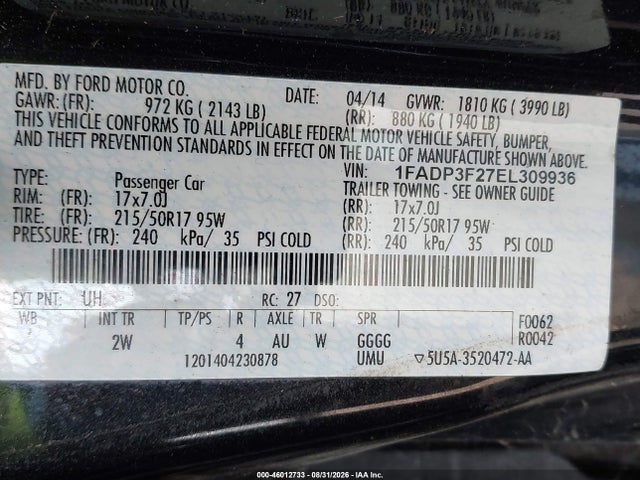 Ford FOCUS SE 2014 1FADP3F27EL309936 Image 9