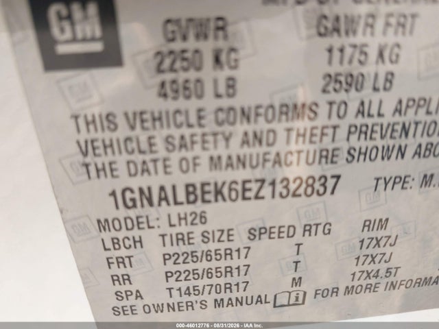 Chevrolet EQUINOX 1LT 2014 1GNALBEK6EZ132837 Image 9