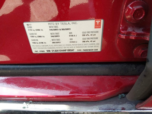Tesla Model S 100d/60d/75d/90d/p100d 2017 5YJSA1E44HF199347 Image 9
