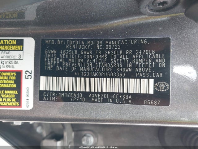 2023 Toyota Camry Se Hybrid მანქანა იყიდება აუქციონზე, vin: 4T1G31AK0PU603363, აუქციონის ნომერი: 46012808