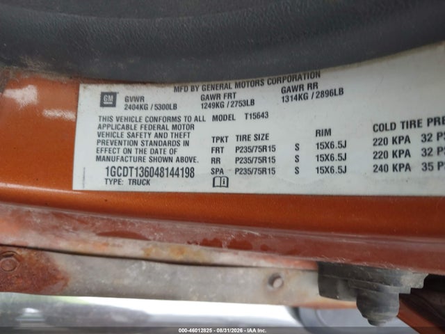 2004 Chevrolet Colorado Ls მანქანა იყიდება აუქციონზე, vin: 1GCDT136048144198, აუქციონის ნომერი: 46012825