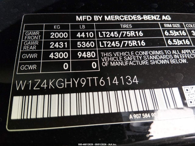 Aukcja sprzedaży 2026 Mercedes-benz Sprinter 2500 High Roof 4-cyl Diesel, vin: W1Z4KGHY9TT614134, numer aukcji: 46012829