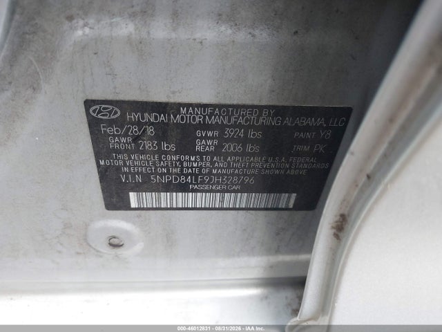 Aukcja sprzedaży 2018 Hyundai Elantra Value Edition, vin: 5NPD84LF9JH328796, numer aukcji: 46012831