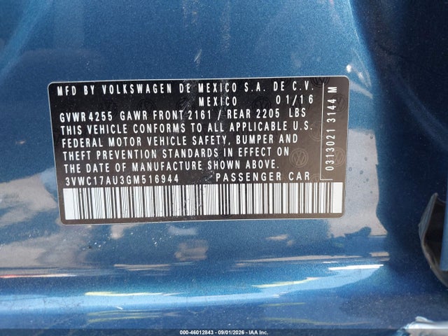 3VWC17AU3GM516944 Volkswagen Golf Sportwagen Tsi S 4-door