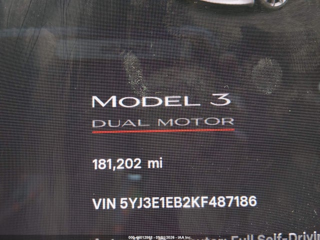 Aukcja sprzedaży 2019 Tesla Model 3 Long Range/performance, vin: 5YJ3E1EB2KF487186, numer aukcji: 46012868