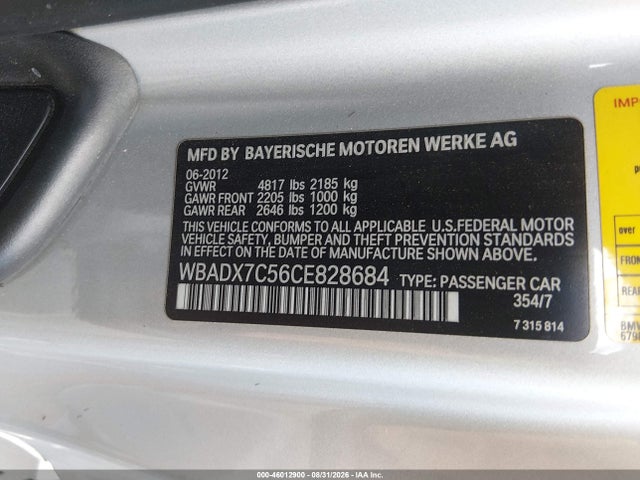 2012 Bmw 335i მანქანა იყიდება აუქციონზე, vin: WBADX7C56CE828684, აუქციონის ნომერი: 46012900