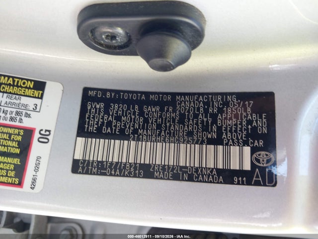 46012911 :رقم المزاد ، 2T1BURHE6HC925773 vin ، 2017 Toyota Corolla Le مزاد بيع