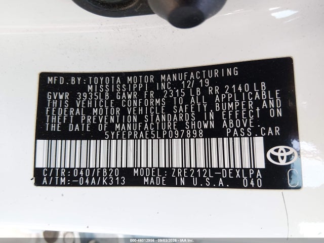 Toyota COROLLA LE 2020 5YFEPRAE5LP097898 Image 9