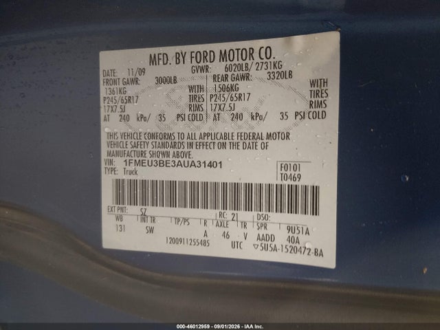 Продаж на аукціоні авто 2010 Ford Explorer Sport Trac Xlt, vin: 1FMEU3BE3AUA31401, номер лоту: 46012959