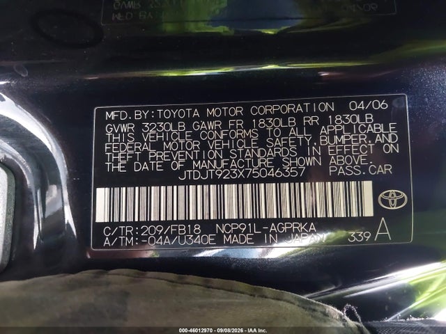 Продажа на аукционе авто 2007 Toyota Yaris, vin: JTDJT923X75046357, номер лота: 46012970