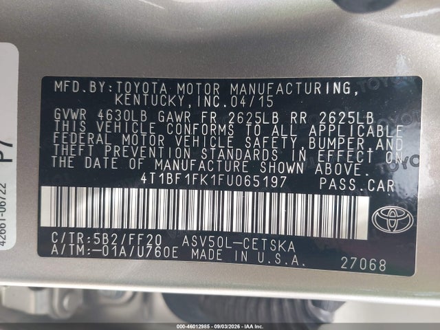 Продаж на аукціоні авто 2015 Toyota Camry Se, vin: 4T1BF1FK1FU065197, номер лоту: 46012985