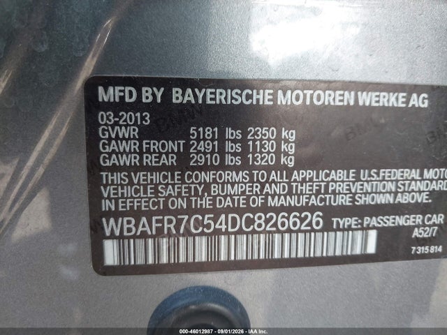 Aukcja sprzedaży 2013 Bmw 535i, vin: WBAFR7C54DC826626, numer aukcji: 46012987