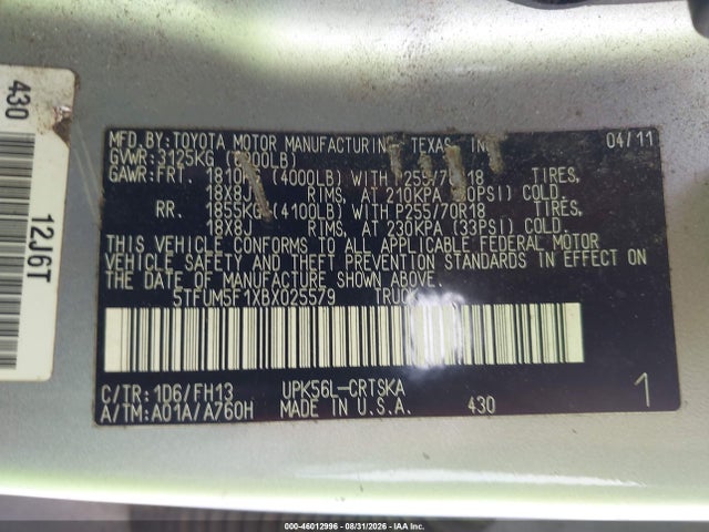 Продажа на аукционе авто 2011 Toyota Tundra Grade 4.6l V8, vin: 5TFUM5F1XBX025579, номер лота: 46012996