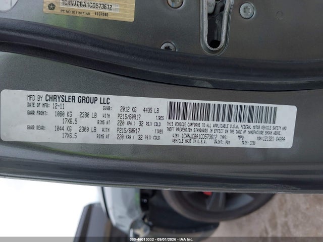 Aukcja sprzedaży 2012 Jeep Compass Sport, vin: 1C4NJCBA1CD573612, numer aukcji: 46013032