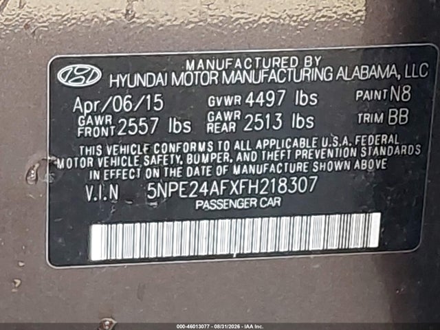 Hyundai SONATA SE 2015 5NPE24AFXFH218307 Image 9