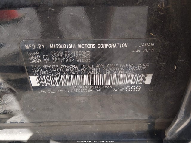 Продажа на аукционе авто 2013 Mitsubishi Lancer Es, vin: JA32U2FU8DU001686, номер лота: 46013083