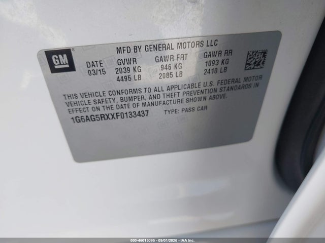 Продажа на аукционе авто 2015 Cadillac Ats Standard, vin: 1G6AG5RXXF0133437, номер лота: 46013095
