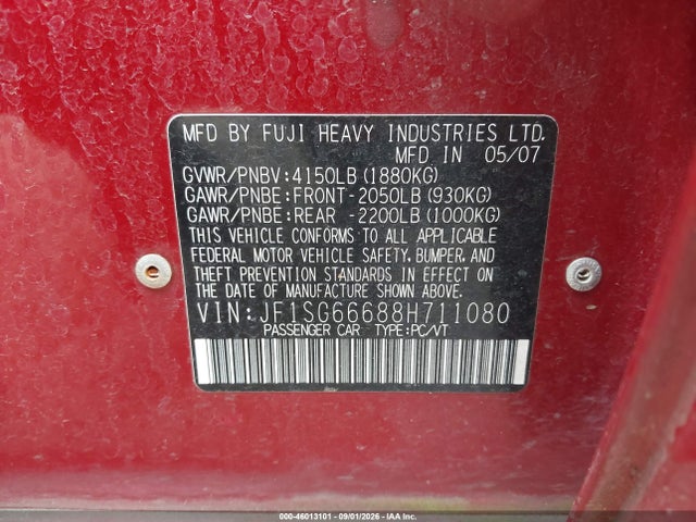 Aukcja sprzedaży 2008 Subaru Forester Sports 2.5x, vin: JF1SG66688H711080, numer aukcji: 46013101
