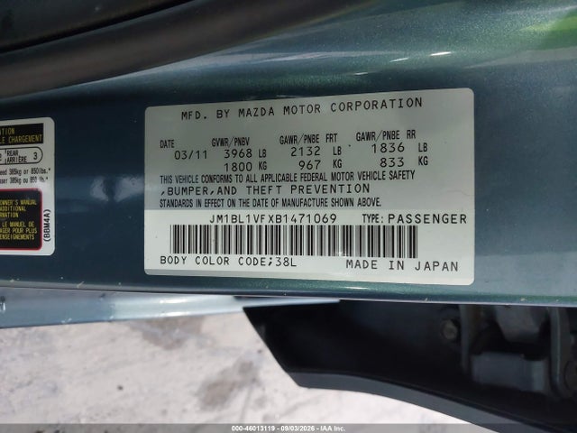 46013119 :رقم المزاد ، JM1BL1VFXB1471069 vin ، 2011 Mazda Mazda3 I Touring مزاد بيع